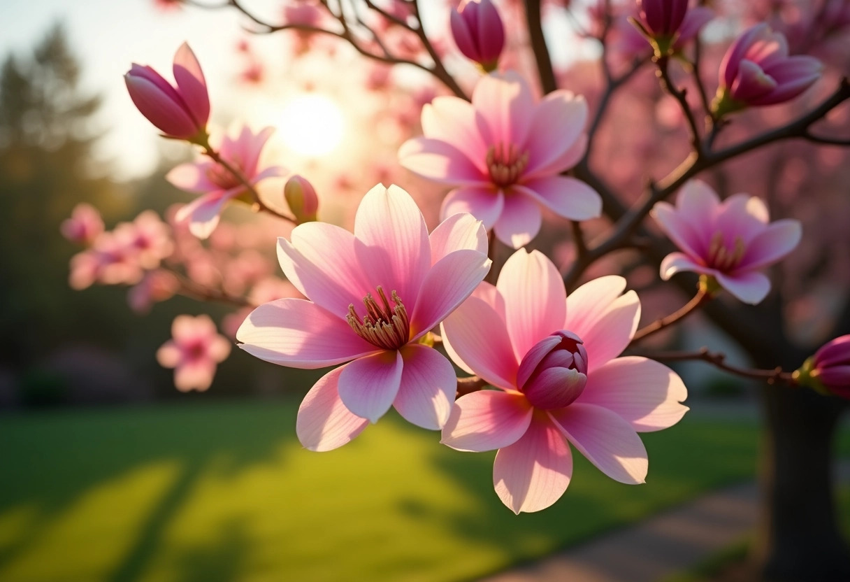 arbre fleurs roses